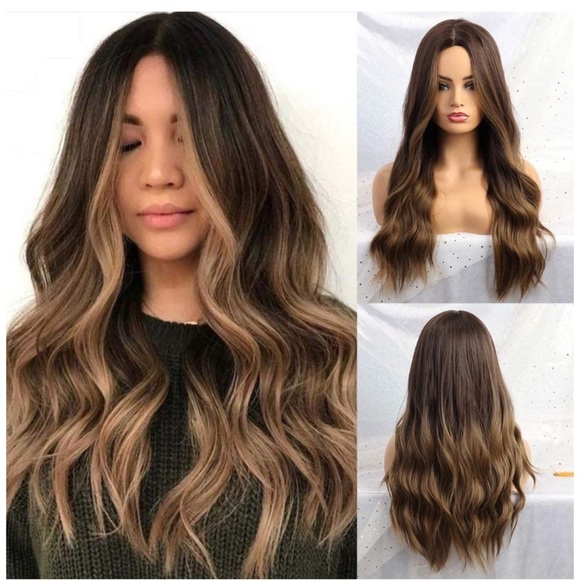 Long Wavy Ombré Brown-Blonde Wig - Picture 2 of 6